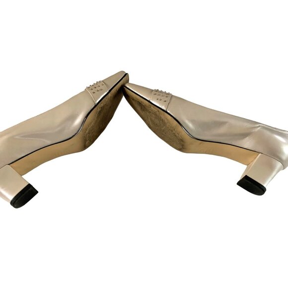 Ros Hommerson Womens Size 8.5 M Tan beige Buckle Beaded Toe Block 2 in Heel - Picture 7 of 7